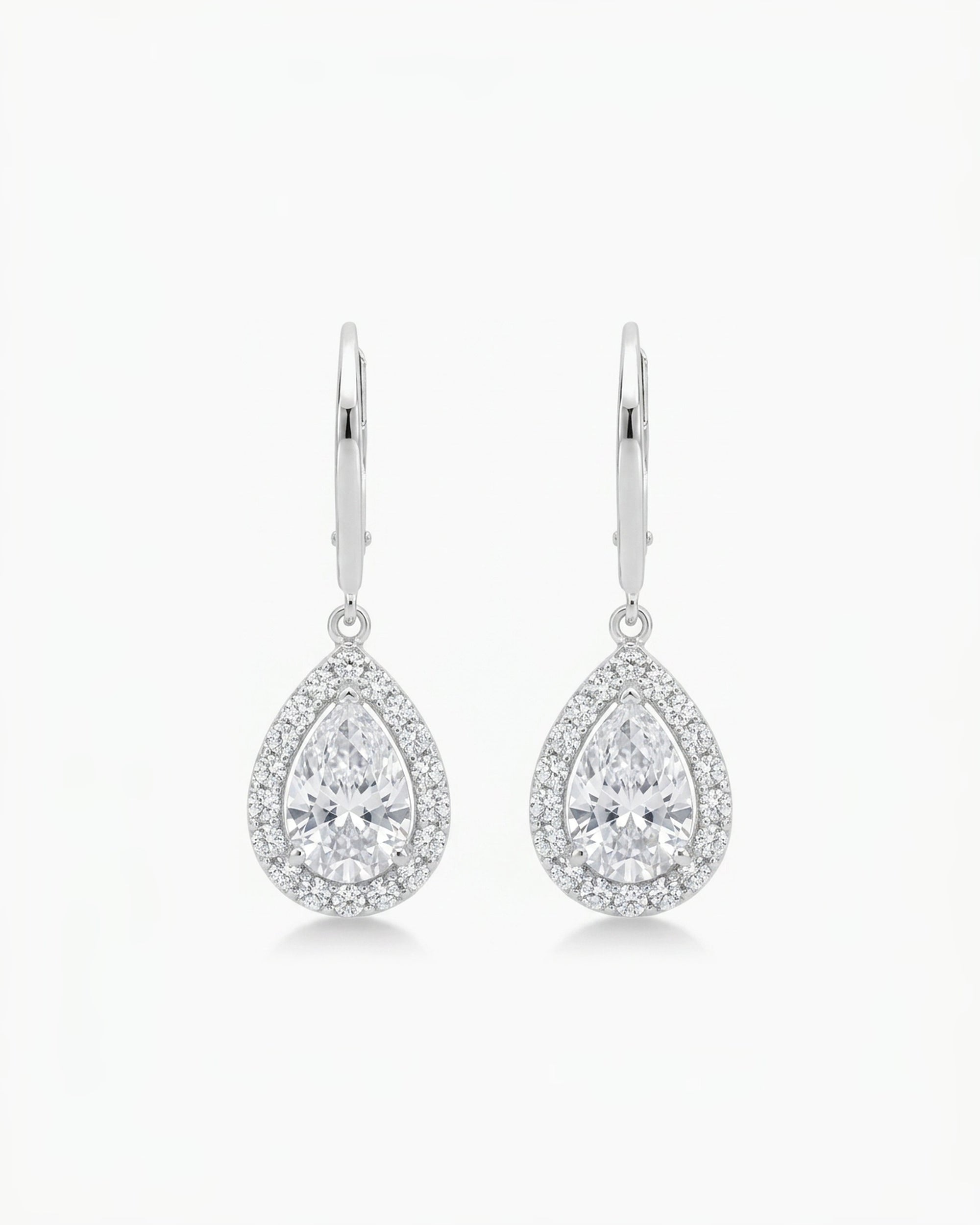 Roma Pear White Sapphire Halo Drop Earrings