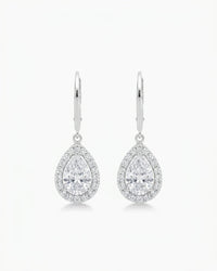 Roma Pear White Sapphire Halo Drop Earrings