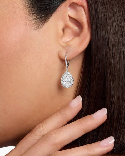 Roma Pear White Sapphire Halo Drop Earrings