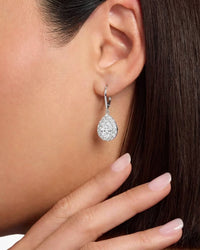 Roma Pear White Sapphire Halo Drop Earrings worn
