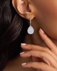 Roma Pear White Sapphire Halo Drop Earrings worn