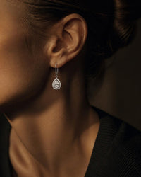 Roma Pear White Sapphire Halo Drop Earrings