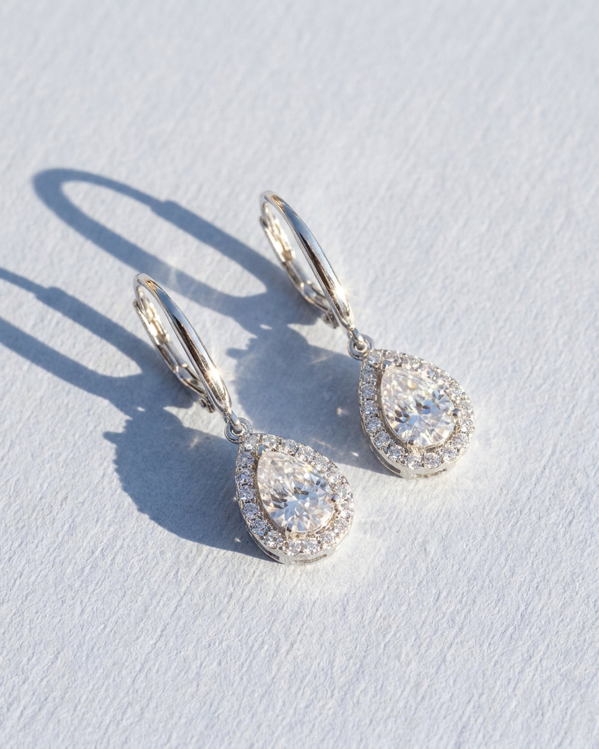 Roma Pear White Sapphire Halo Drop Earrings