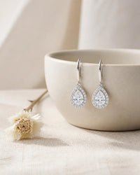 Roma Pear White Sapphire Halo Drop Earrings