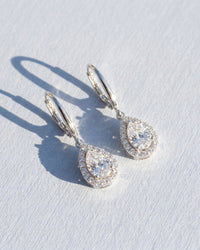 Roma Pear White Sapphire Halo Drop Earrings