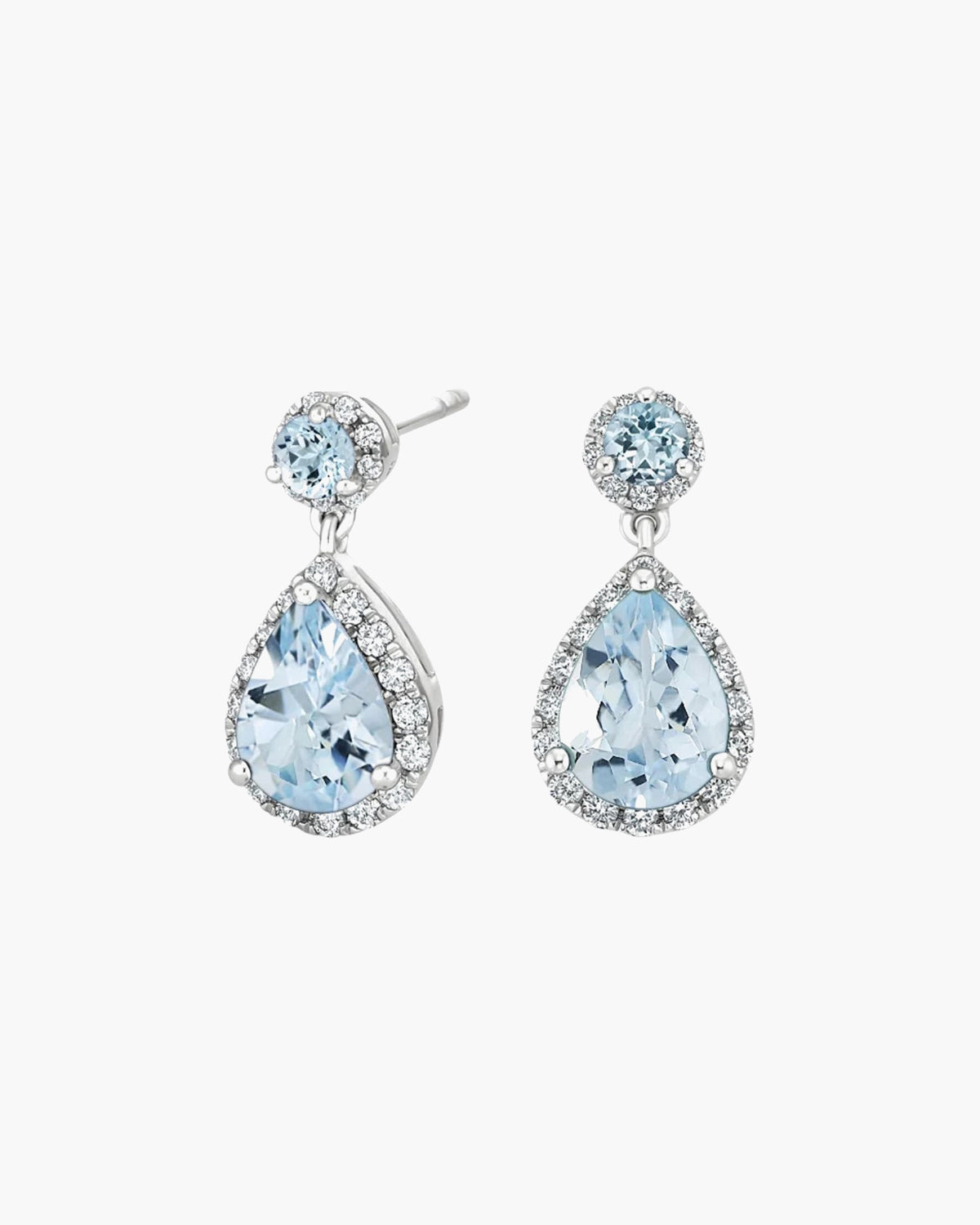Roma Pear Aquamarine Halo Drop Earrings - Image 1