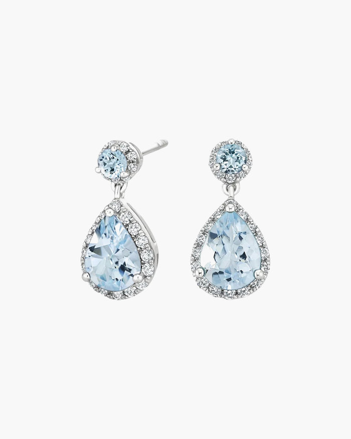 Roma Pear Aquamarine Halo Drop Earrings - Image 1