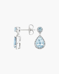 Roma Pear Aquamarine Halo Drop Earrings - Image 3