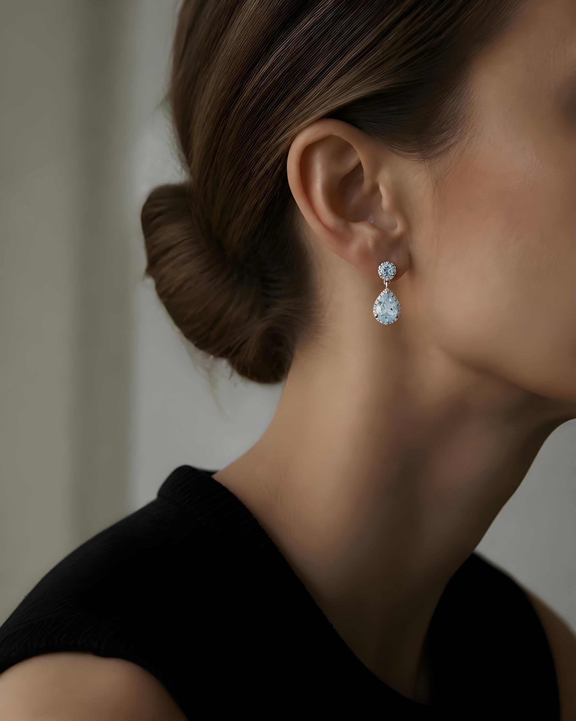 Florence Pear Aquamarine Halo Drop Earrings
