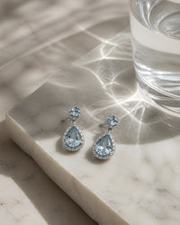 Florence Pear Aquamarine Halo Drop Earrings