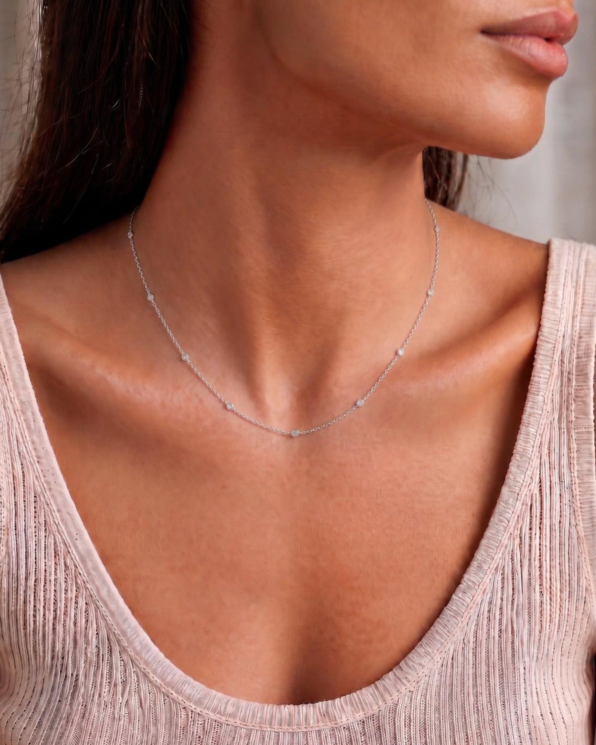Monaco Round White Sapphire Strand Necklace (18 in.)