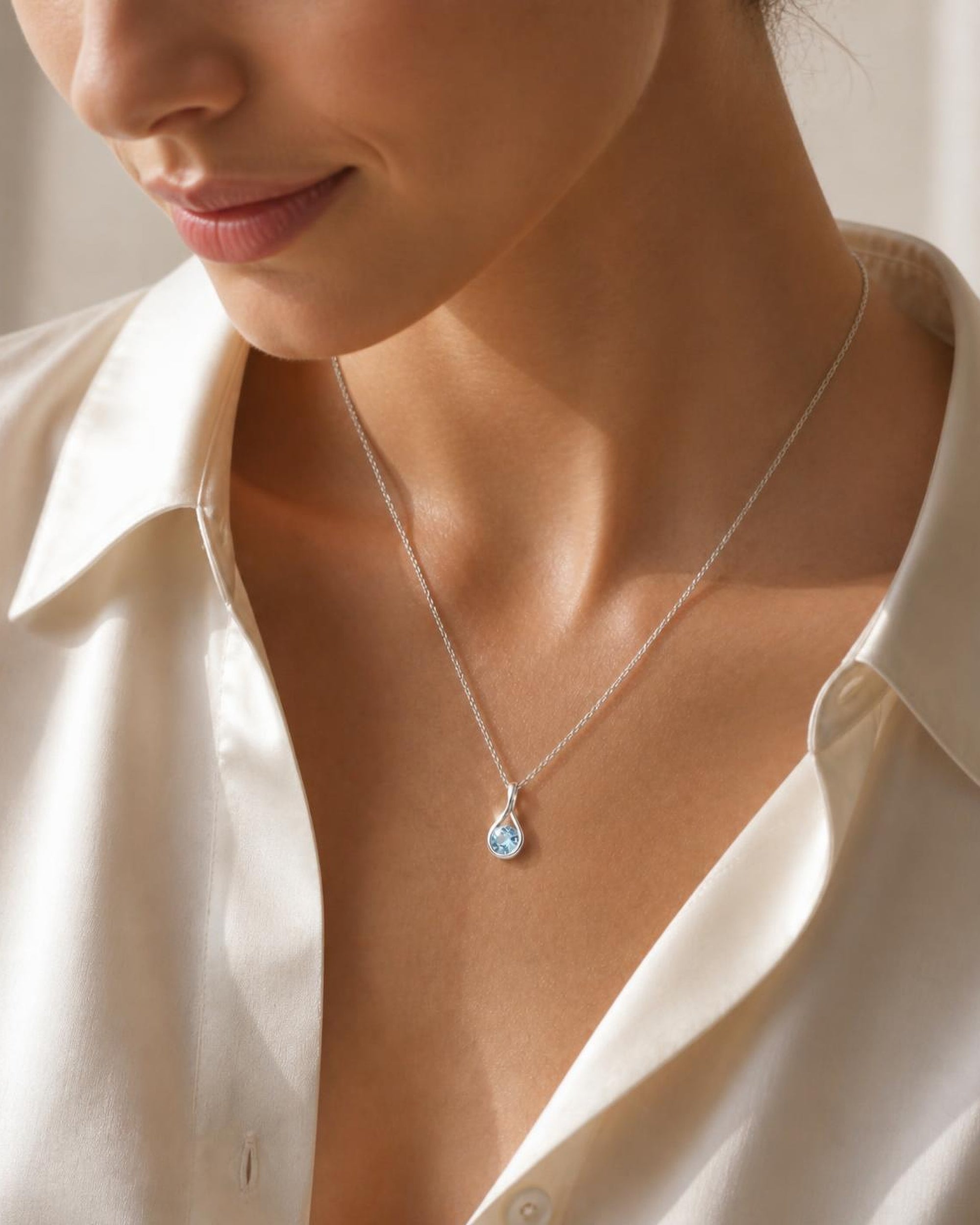 Mayfair Aquamarine Twist Pendant Necklace