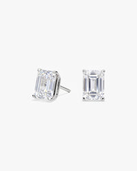 Louvre Emerald Cut White Sapphire Stud Earrings in sterling silver