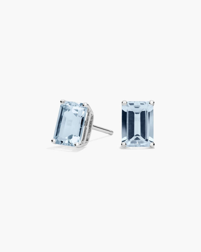 Louvre Emerald Cut Aquamarine Stud Earrings - Image 1