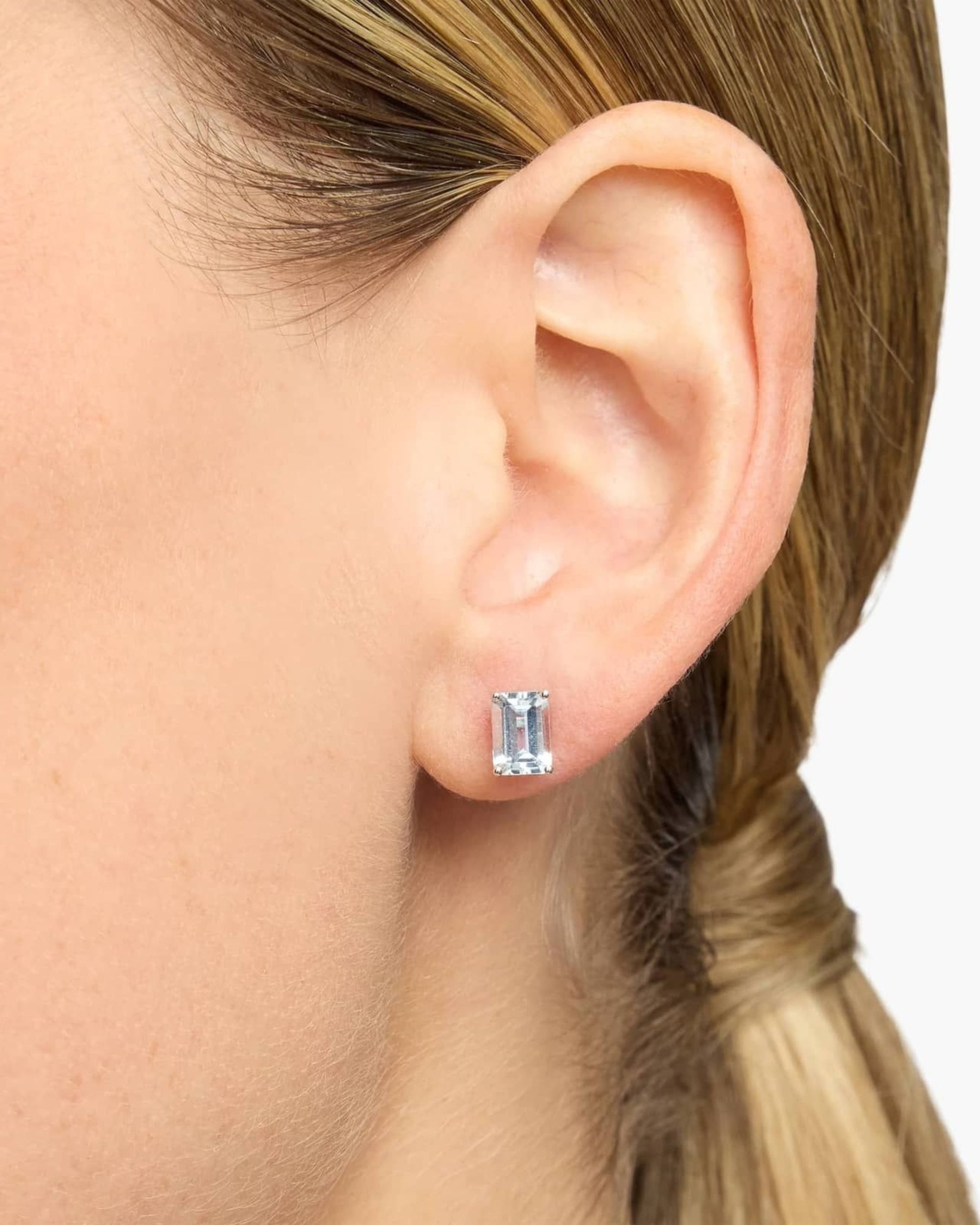 Louvre Emerald Cut Aquamarine Stud Earrings - Image 4