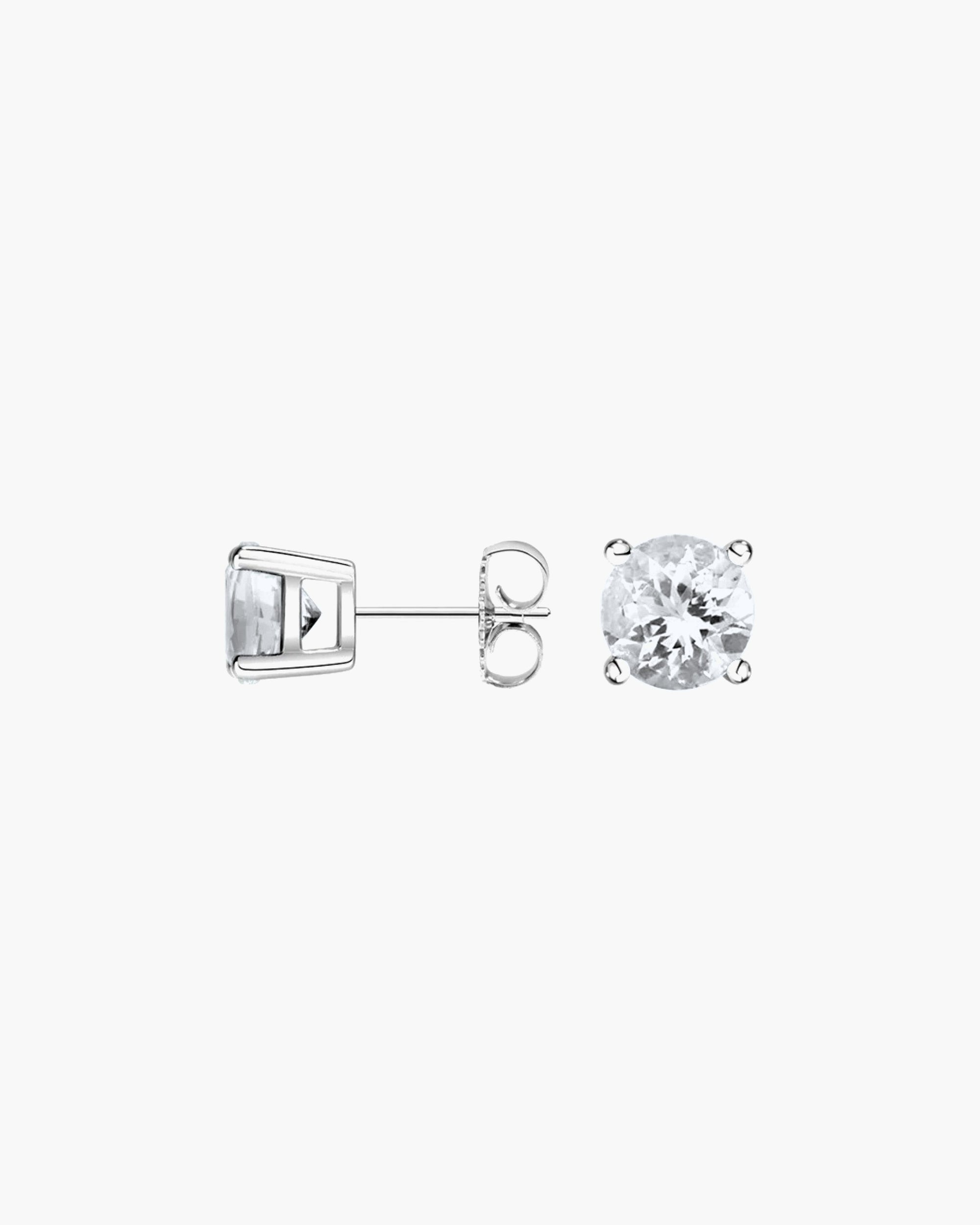 Como Round White Sapphire Stud Earrings - side view with earring backs