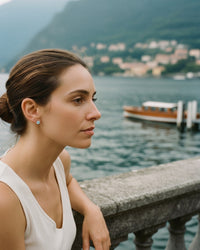 Como Round Aquamarine Stud Earrings worn at Lake Como