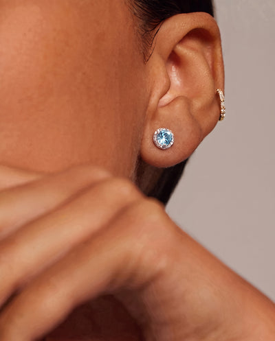 Roma Round Aquamarine Halo Earrings