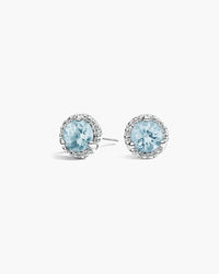 Roma Round Aquamarine Halo Earrings - Image 1