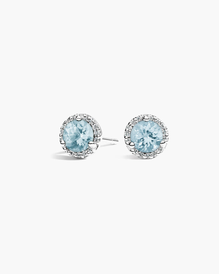 Roma Round Aquamarine Halo Earrings - Image 1