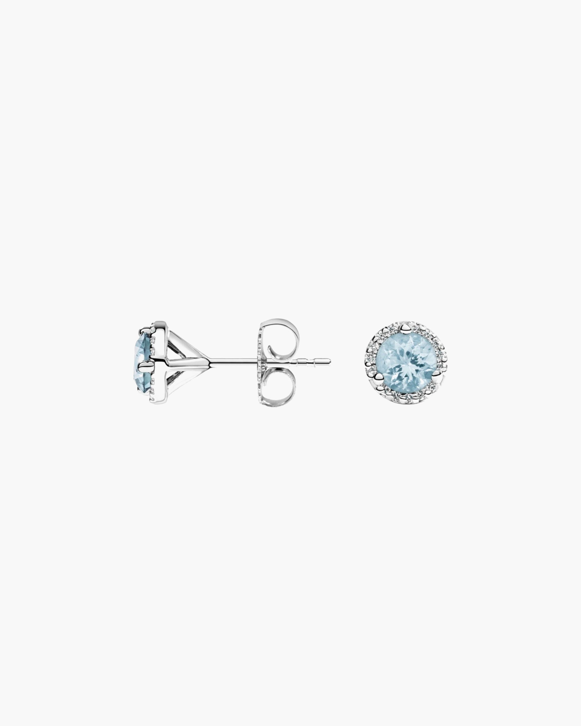 Roma Round Aquamarine Halo Earrings - Image 3