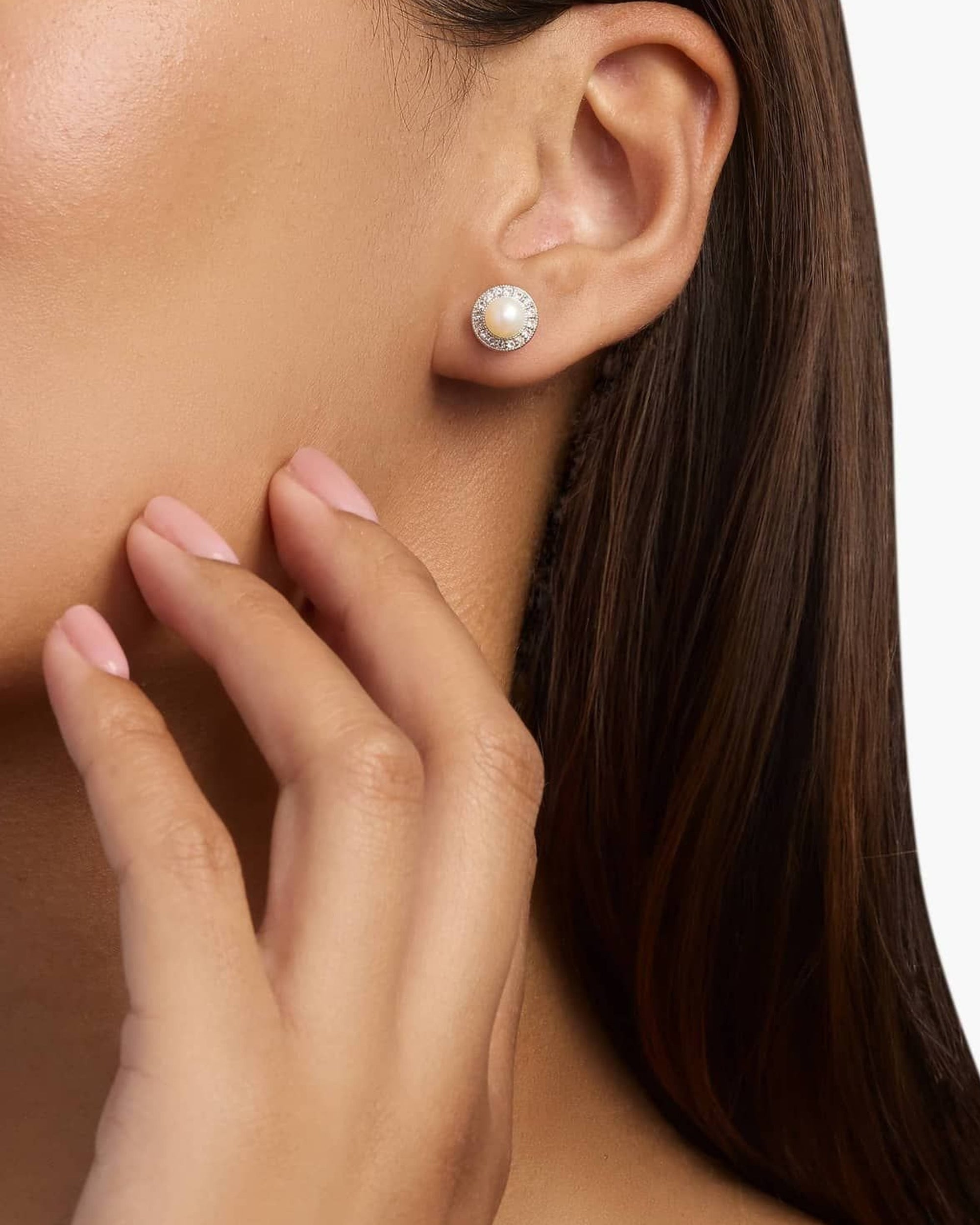 Santorini Pearl Halo Stud Earrings - Image 2
