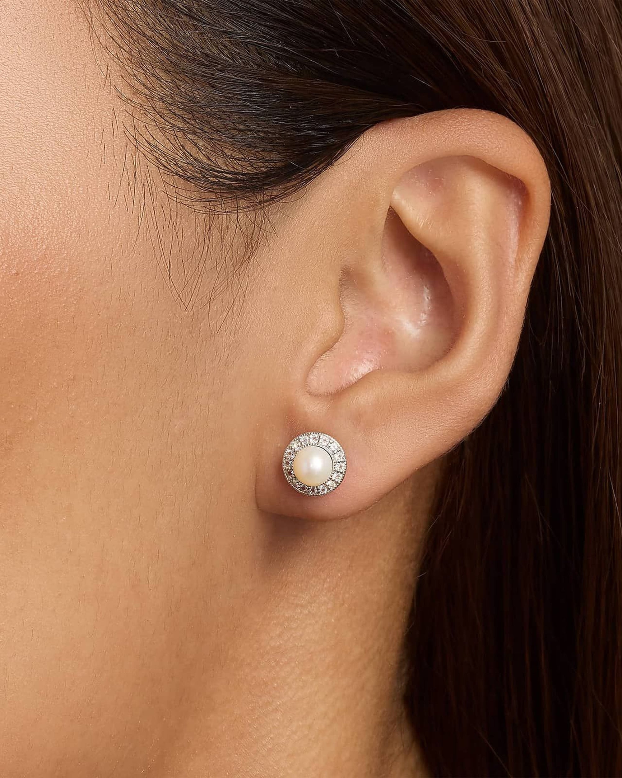 Santorini Pearl Halo Stud Earrings - Image 3