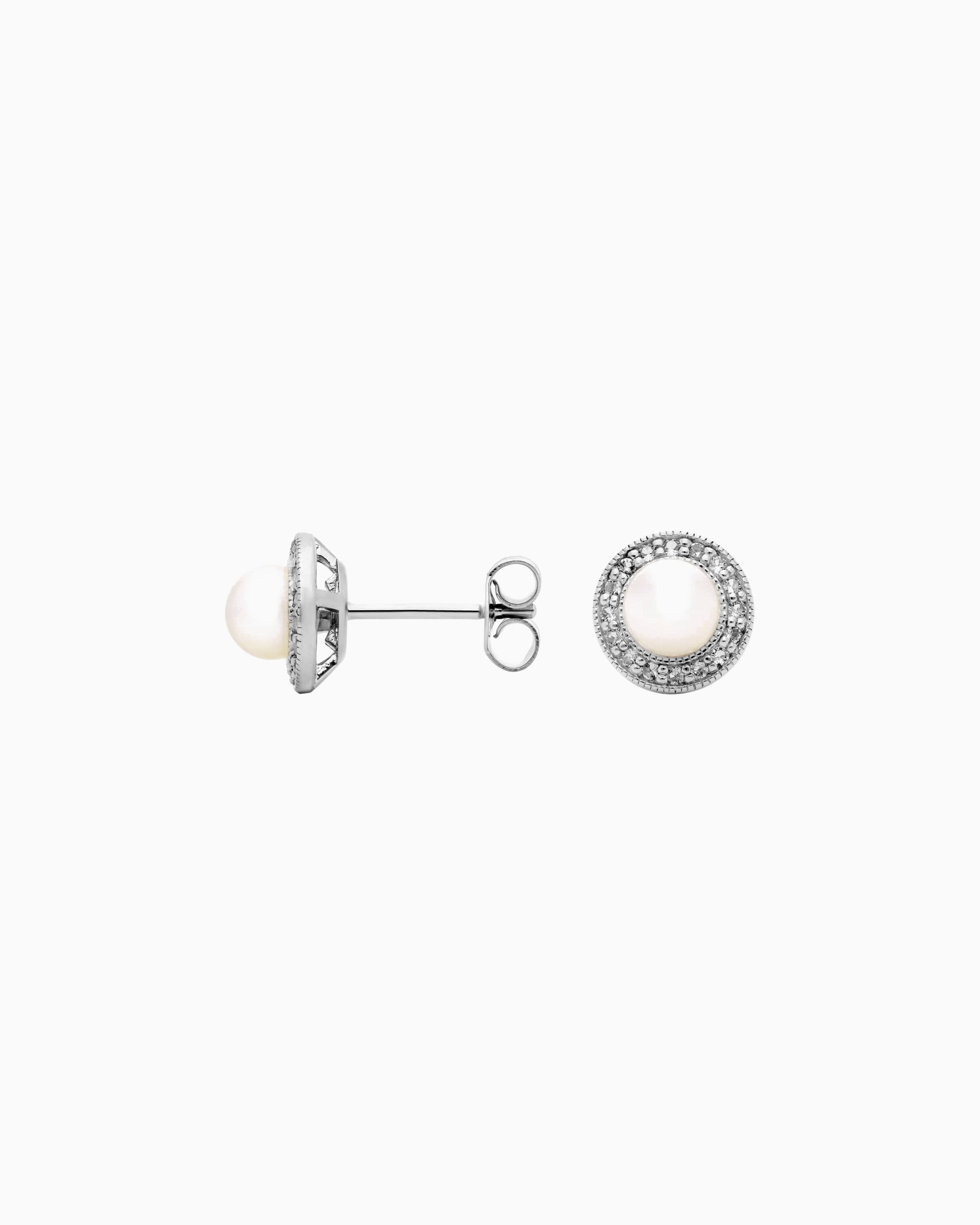 Santorini Pearl Halo Stud Earrings - Image 4