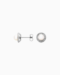 Santorini Pearl Halo Stud Earrings - Image 4