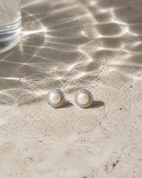 Santorini Pearl Halo Stud Earrings