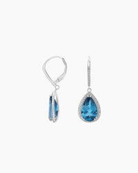 Roma Pear London Blue Topaz Halo Drop Earrings - Image 3