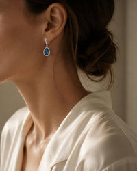 Roma Pear London Blue Topaz Halo Drop Earrings - Image 4