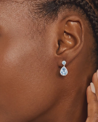Florence Pear Aquamarine Halo Drop Earrings