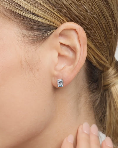 Louvre Emerald Cut Aquamarine Stud Earrings