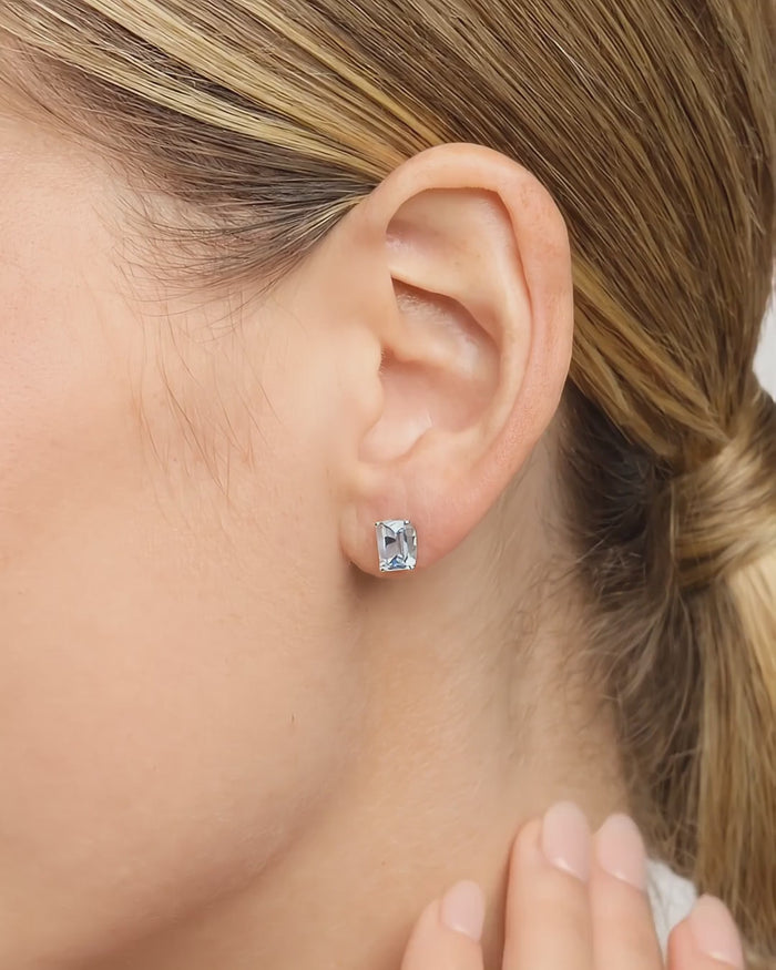 Louvre Emerald Cut Aquamarine Stud Earrings - Video