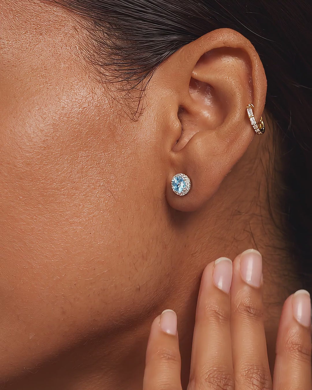 Roma Round Aquamarine Halo Earrings - Video