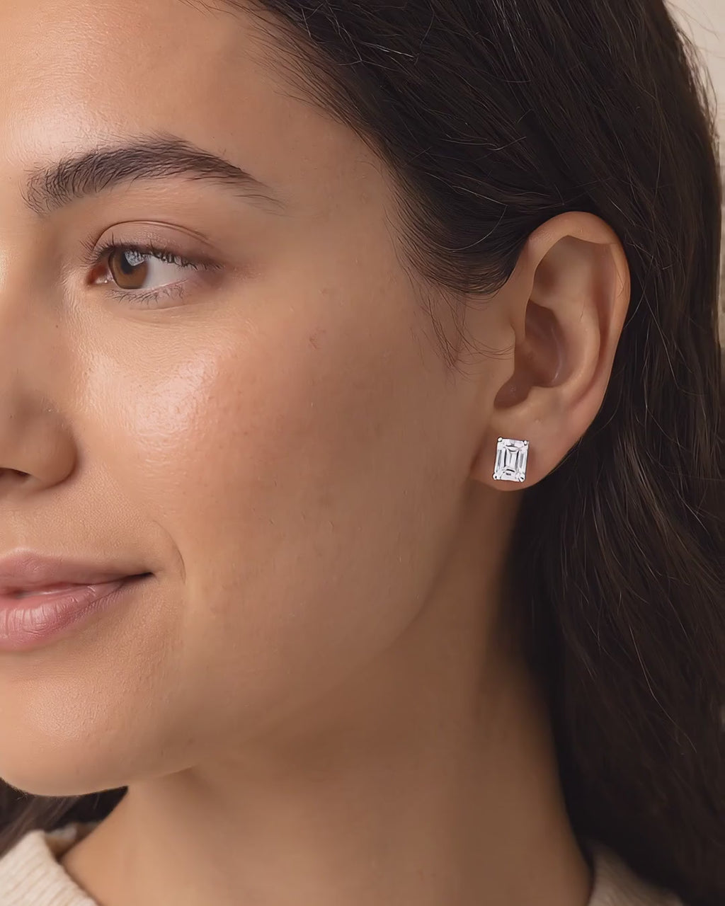Louvre Emerald Cut White Sapphire Stud Earrings - Video