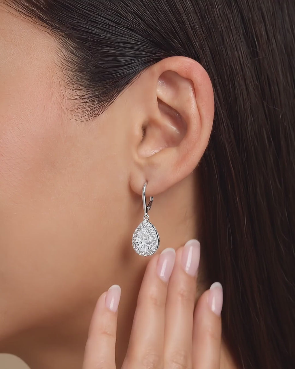 Roma Pear White Sapphire Halo Drop Earrings - Video